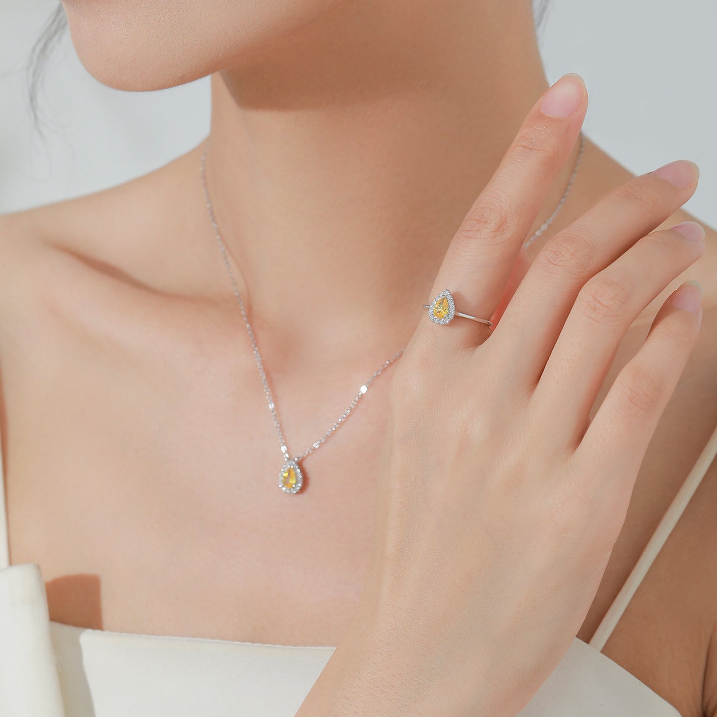 925 Star Stone Necklace, Earrings and Ring Jewelry Set