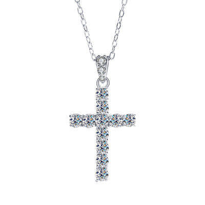 925 Cross Silver Moissanite Diamond Necklace