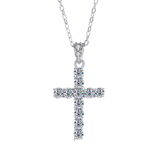 925 Cross Silver Moissanite Diamond Necklace