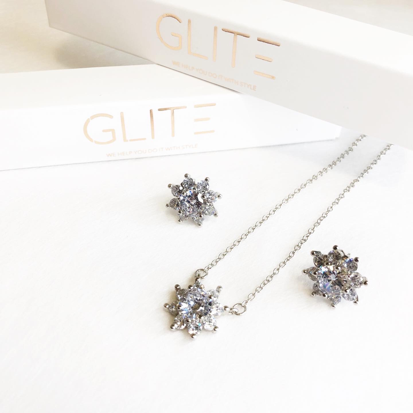 Platinum Plated Shino Earrings, Ring and Necklace Set