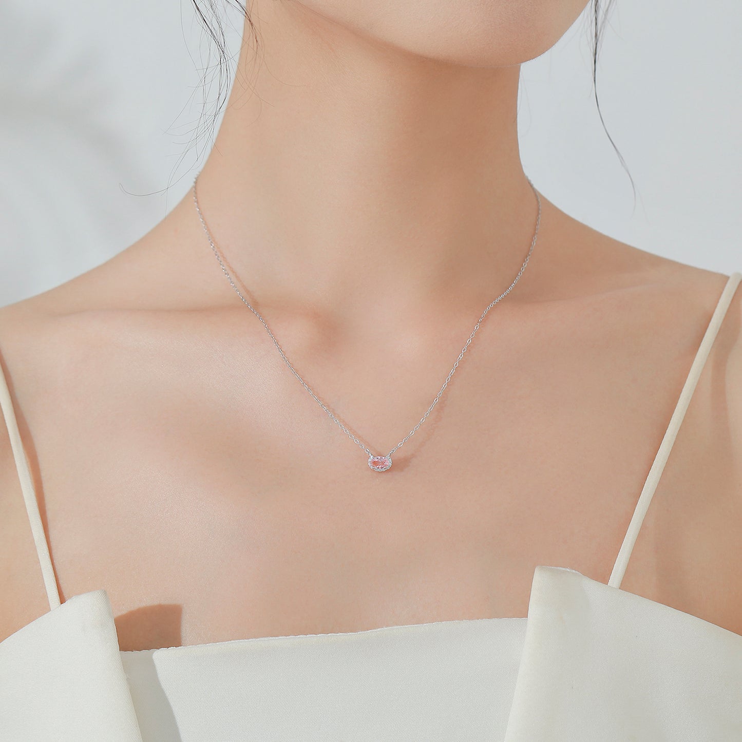 925 Rose Quartz Necklace and Earrings Jewelry Set