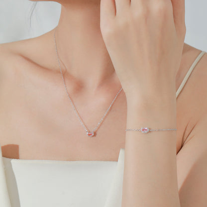 925 Rose Quartz Necklace and Earrings Jewelry Set