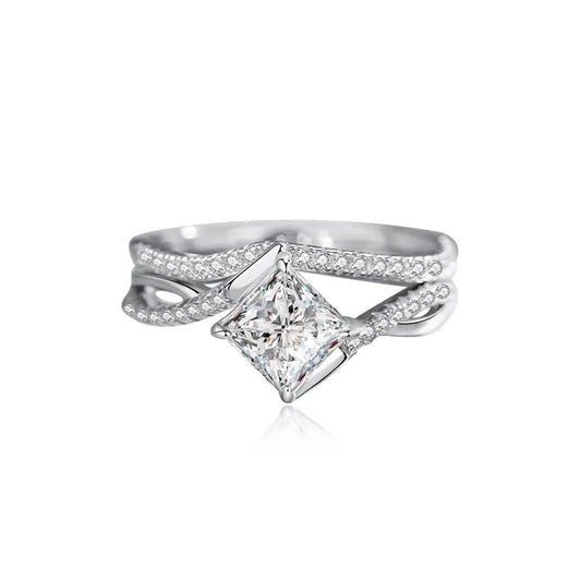 925 Cascade Silver Moissanite Diamond Ring