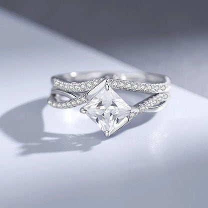925 Cascade Silver Moissanite Diamond Ring