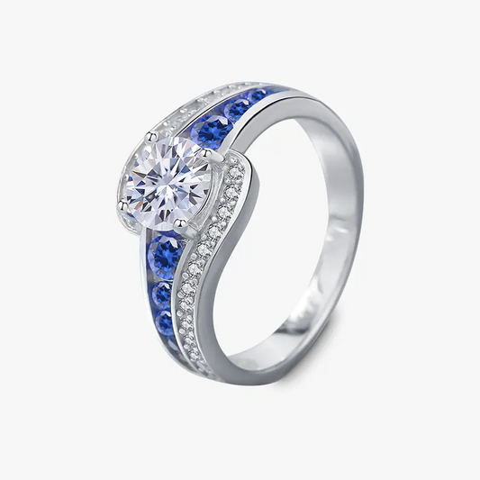 925 Calipso Silver Moissanite Diamond Ring