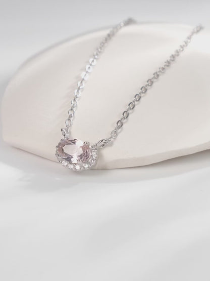 925 Rose Quartz Necklace and Earrings Jewelry Set